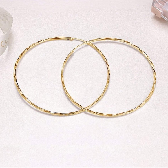 14K Yellow Gold Endless Twist Hoop Earrings, 50mm - Picture 6 of 6